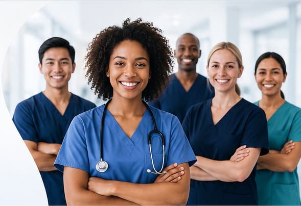 A diverse team of nursing professionals